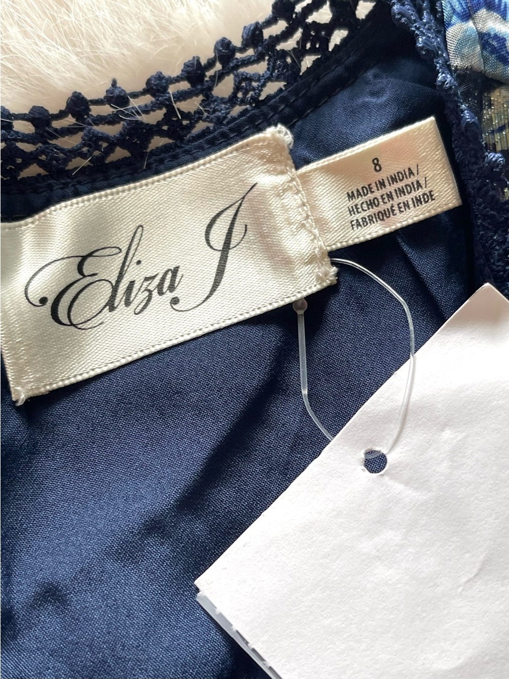 NWT Eliza J. Navy Blue & Silver Floral Ruffled Long Puff Sleeve Dress - Picture 11 of 16
